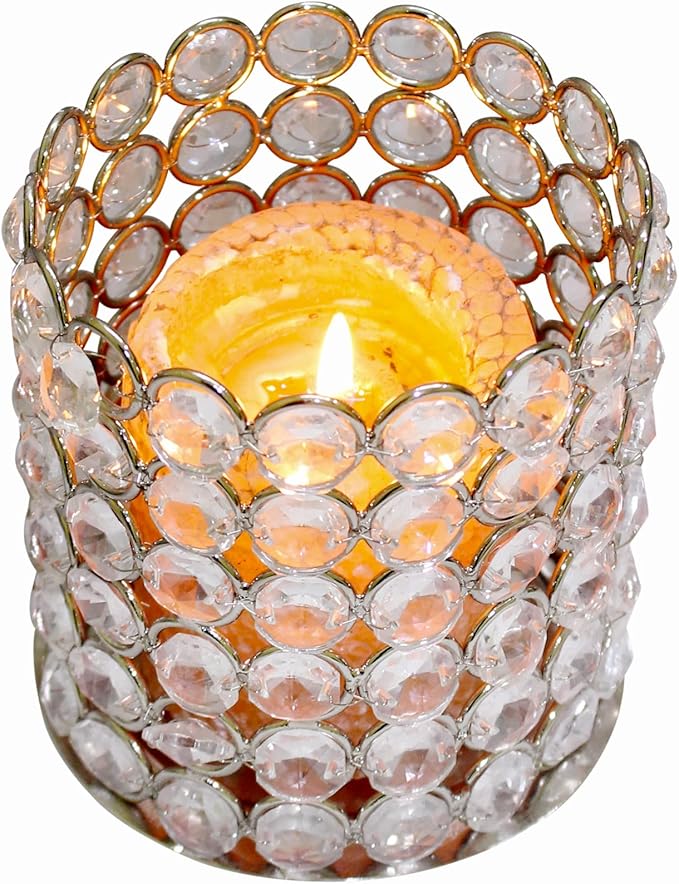 royaltyroute 银色水晶茶灯蜡烛架用于婚礼家庭餐桌中心装饰品